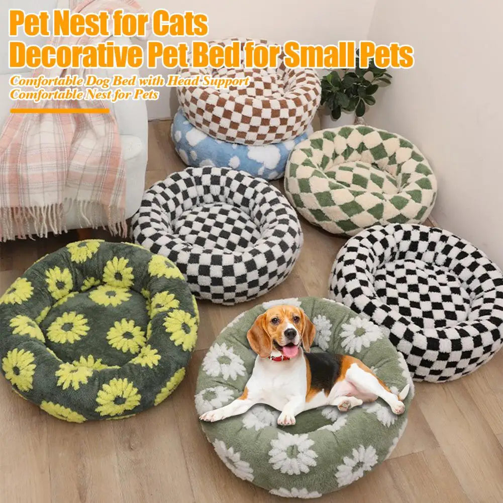 Round Donut Cat Nest Anti-slip Pet Cozy Bed Plush Soft Cat Cushion Bed Calming Pet Warm Nest For Small Dogs Cats