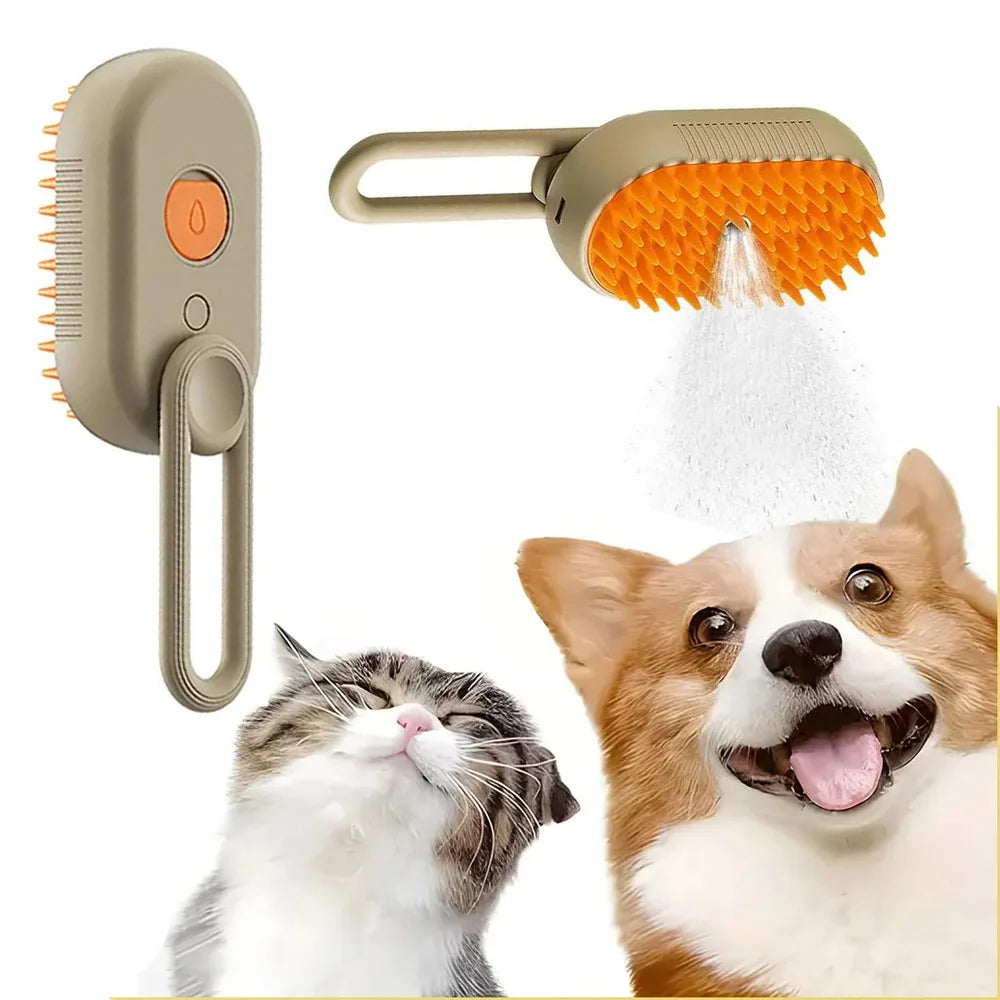 Steamy Dog Brush Electric Spray Cat Hair Brush 3 In1 Dog Steamer Brush For Massage Pet Grooming Removing Tangled And Loose Hair